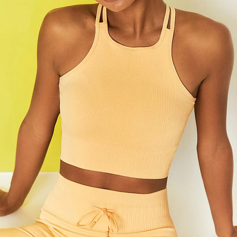 

Shockproof Sports Crop Top Cross Back Yoga Bra Nylon Fitness Tops Energy Running Vest Wirefree Gym Crop Top Seamless Women Bra