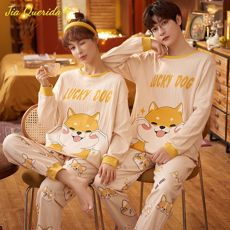 Cotton Sleepwear Winter Autumn Long Sleeve Cartoon Printing Couple's Nightwear Couple Pajama New Fashion Mens Womens Loungewear