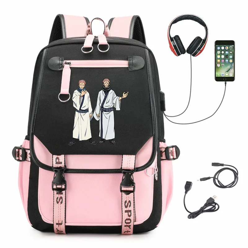 

Anime Jujutsu Kaisen Nylon Backpack Casual USB Laptop Bag Zip Bookbag Schoolbag Cartoon Student Teenager High Capacity Knapsack