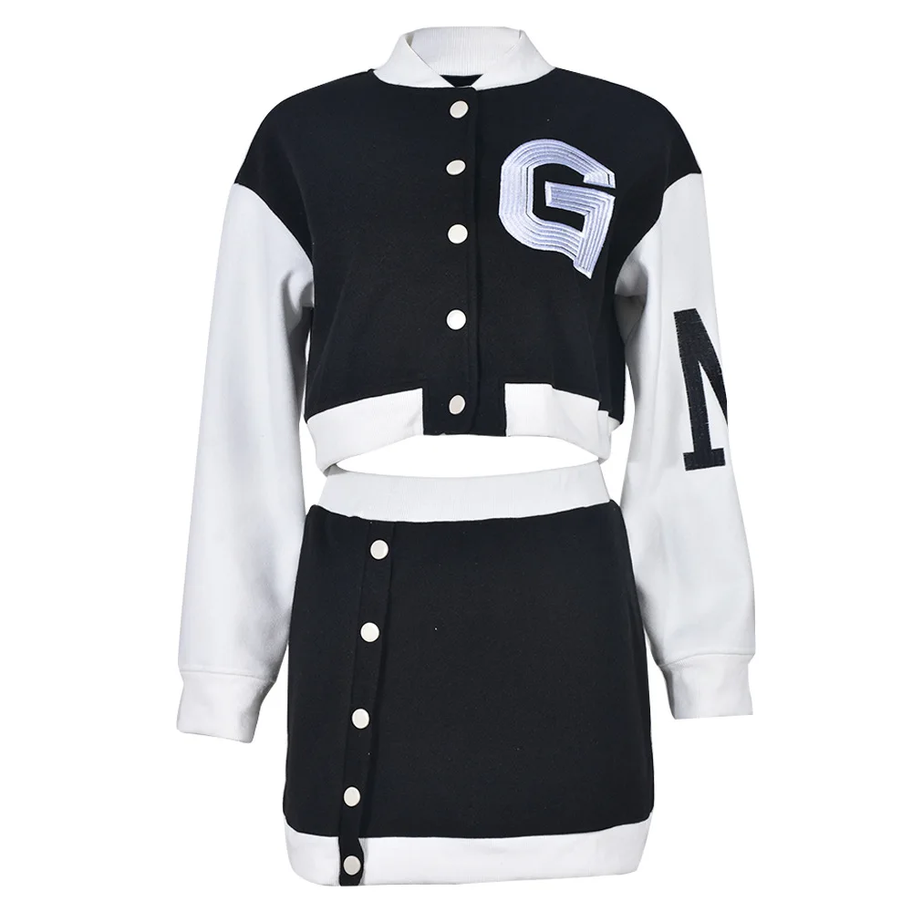 

2 Pieces Set Sexy 2023 Spring Autumn Fashion Women Set Female Jacket Tops Long Sleeve Sweatshirts Elastic Waist Mini Skirts