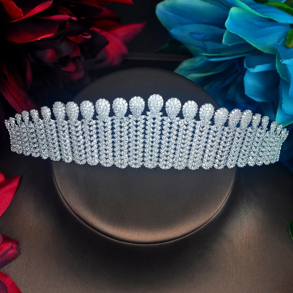 Fashion Big Luxury Design White Gold Color Full CZ Women Bridal Tiaras Crown Hair Accessories Jewelry Wedding Jewelry C-107