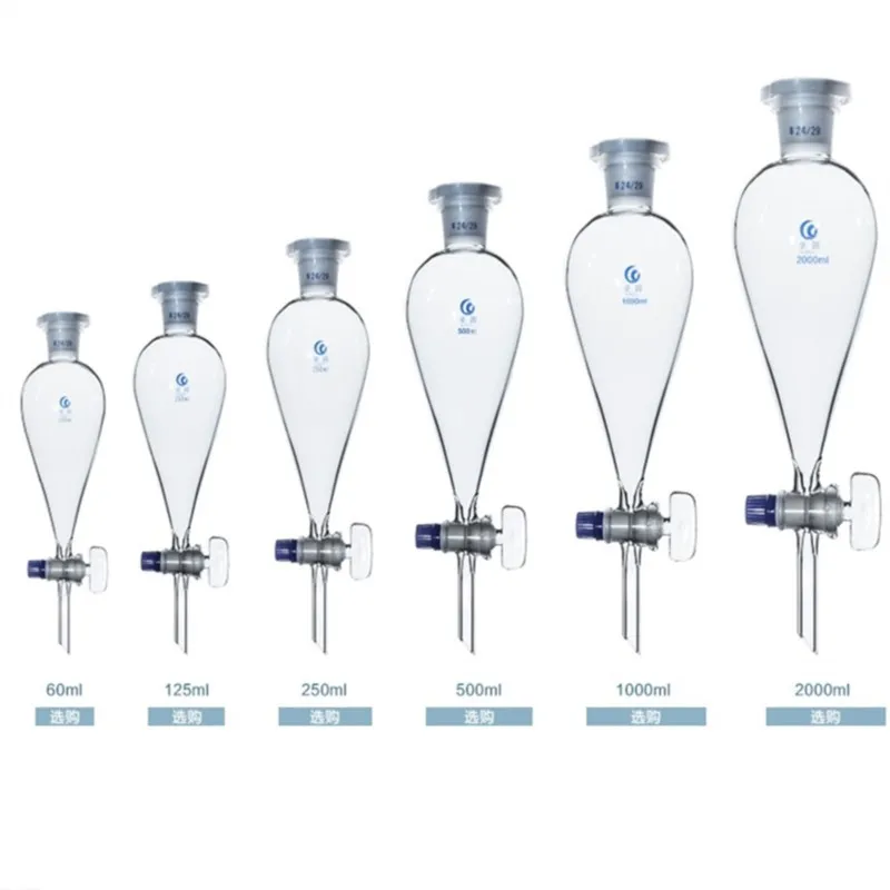 

24/29 High Borosilicate Glass Pear Shaped Pyriform Separatory Funnel with glass Standard Taper Stopper Lab Supplies