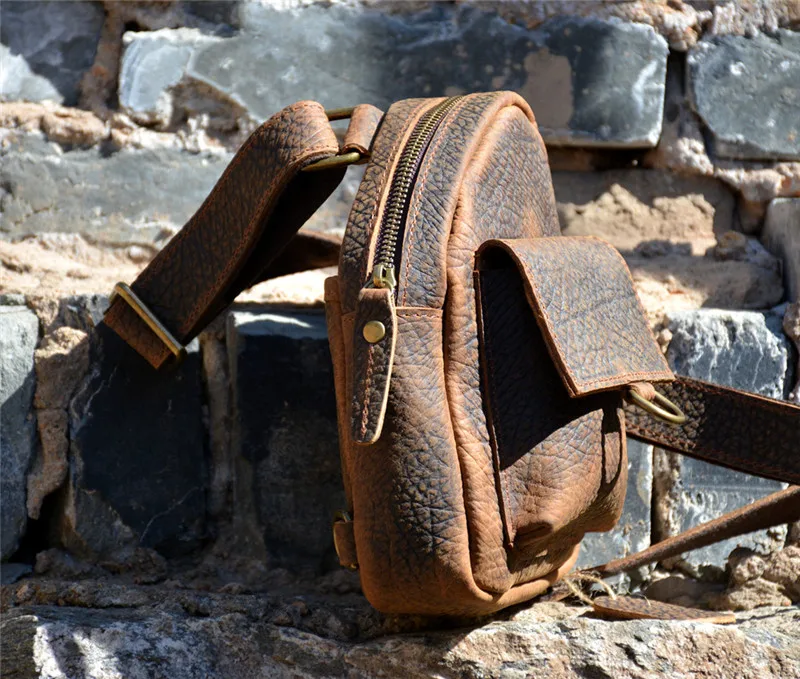 Luxury genuine leather men's small chest bag casual designer outdoor weekend daily natural crazy horse cowhide diagonal bag