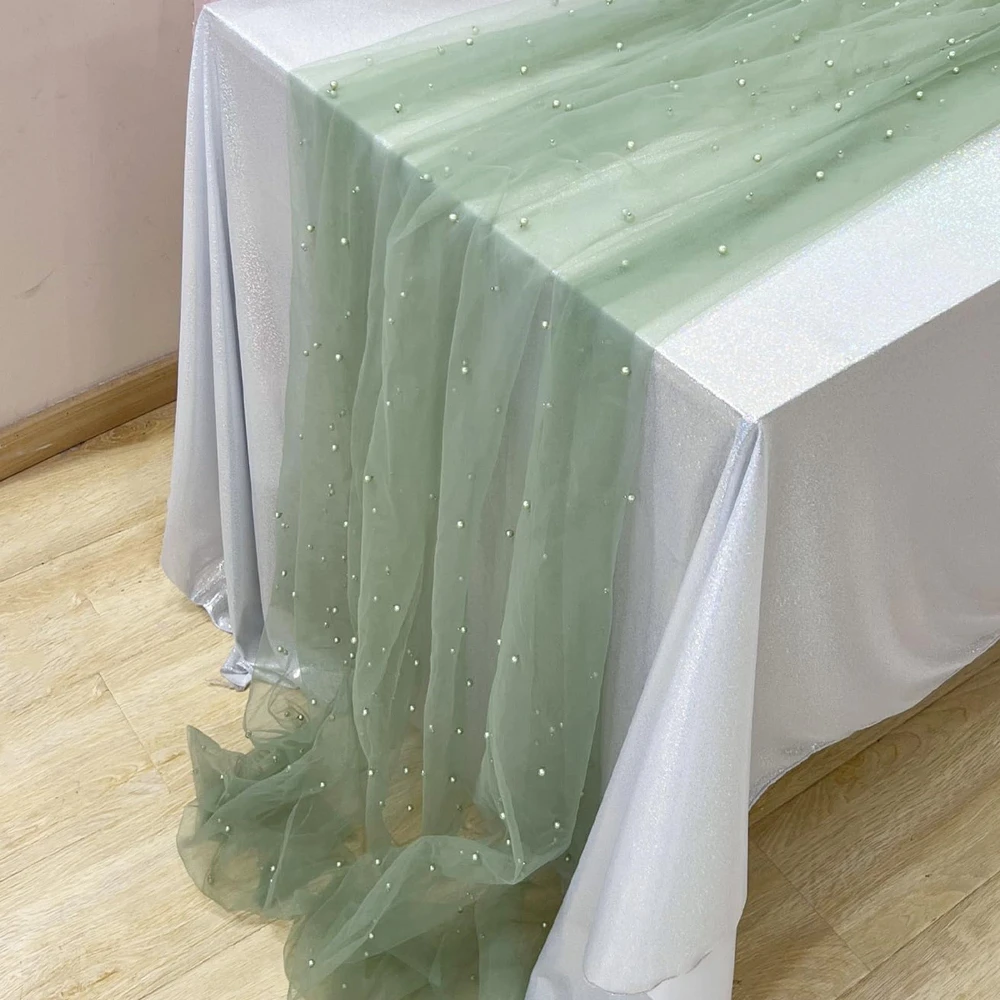 

Жемчужная скатерть, объемная дорожка для стола, жемчужная вуаль, кружевная тюлевая ткань для свадебной церемонии, вечеринки, украшения для свадебного душа