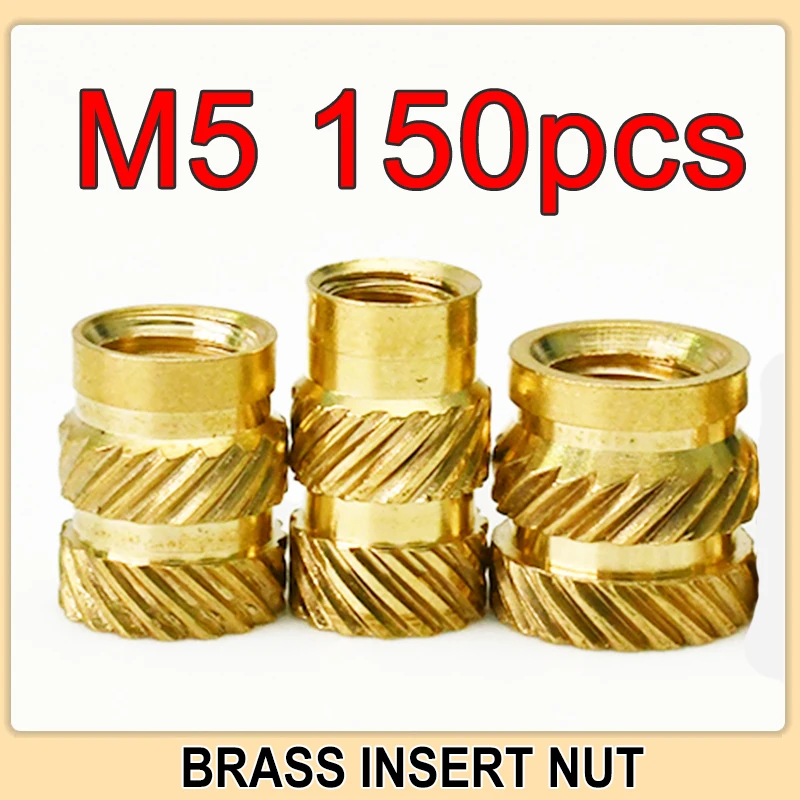 

150pcs M5 Brass Hot Melt Heat Insert Nut Knurled Thread Embedment Insertion Double Twill Copper Nuts Embed for Plastic Case