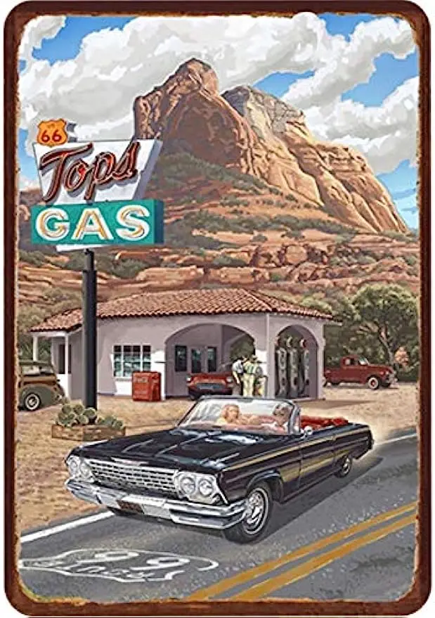

Original retro design route 66 travel tin metal sign wall art thick Tinning printing poster garage wall decoration