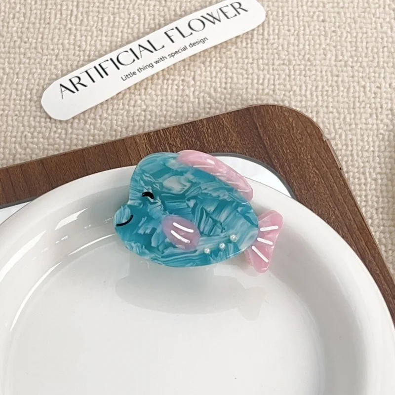 Модная симпатичная заколка для волос в форме синей рыбы 2024 из ацетата головной