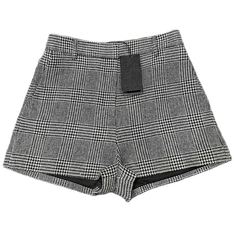 

Новинка 2023FW, Классические шорты с рисунком «гусиные лапки», модные Подиумные стройнящие шорты из смеси шерсти с высокой талией, пикантная женская одежда высокого качества