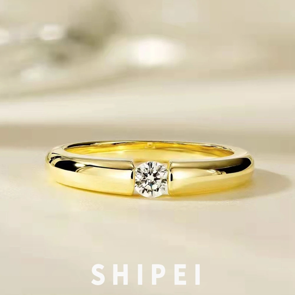 

SHIPEI Luxury 925 Sterling Silver Round White Sapphire Gemstone Personality 18K Gold Plated Couple Ring Fine Jewelry Wholesale