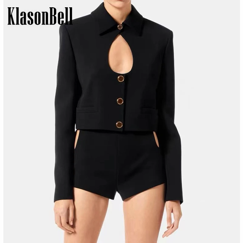 

11,22 KlasonBell темпераментная Сексуальная черная однобортная короткая женская куртка с вырезами
