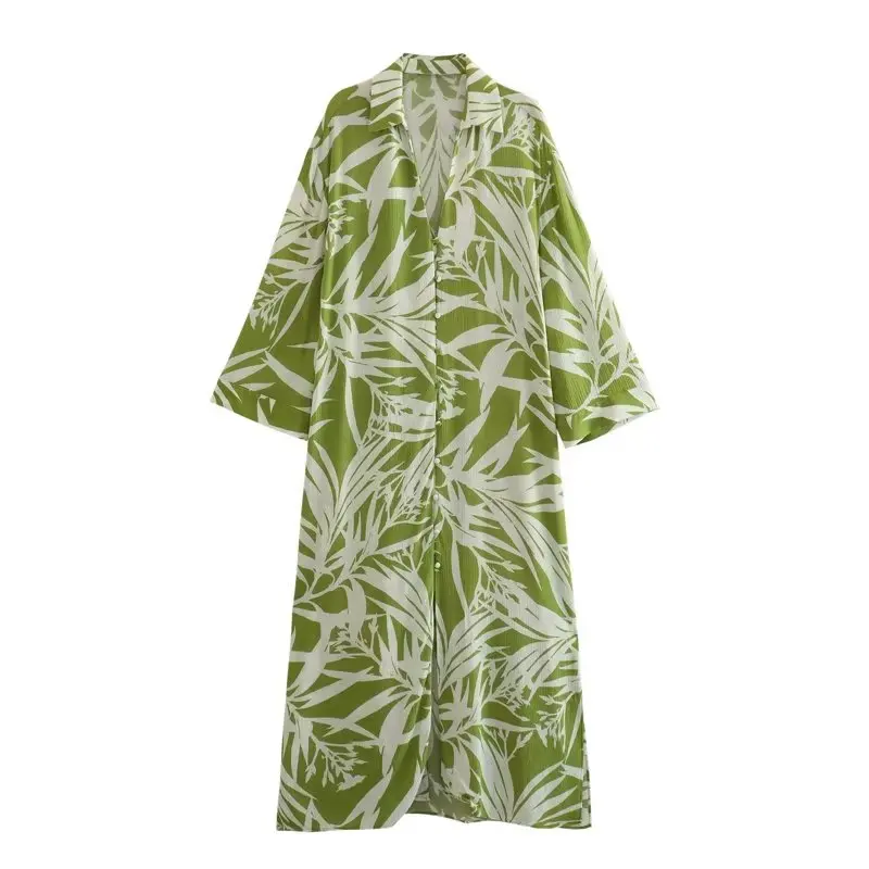 

SuperAen Europe Women New 2023 Fashion Retro Loose Printed Long Shirt Dress