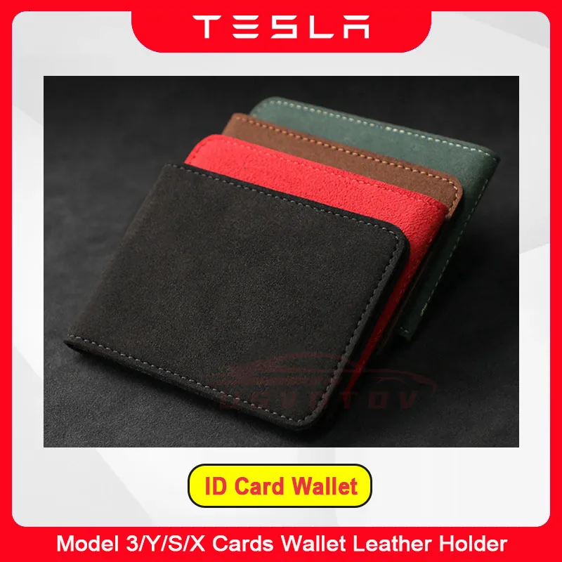 

Tesla Model 3 Y S X Driver License Wallet Holder ID Bank Credit Cards Suede Leather Storage Box 2023 2022 2021 Car Accessories