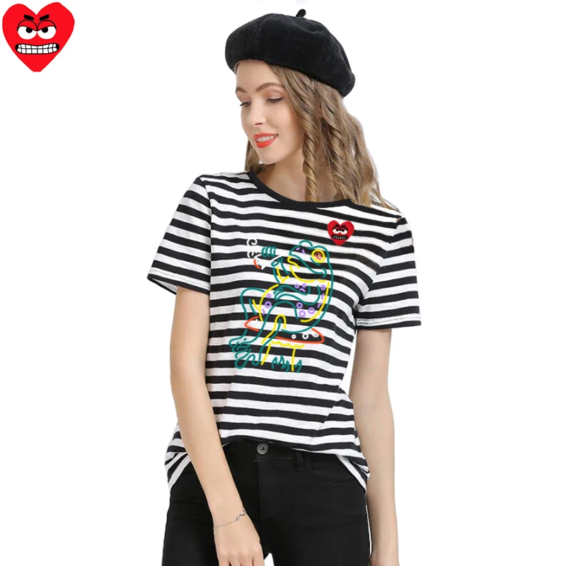 Женская Полосатая Футболка Break Egg хлопковая летняя футболка с вышивкой в виде
