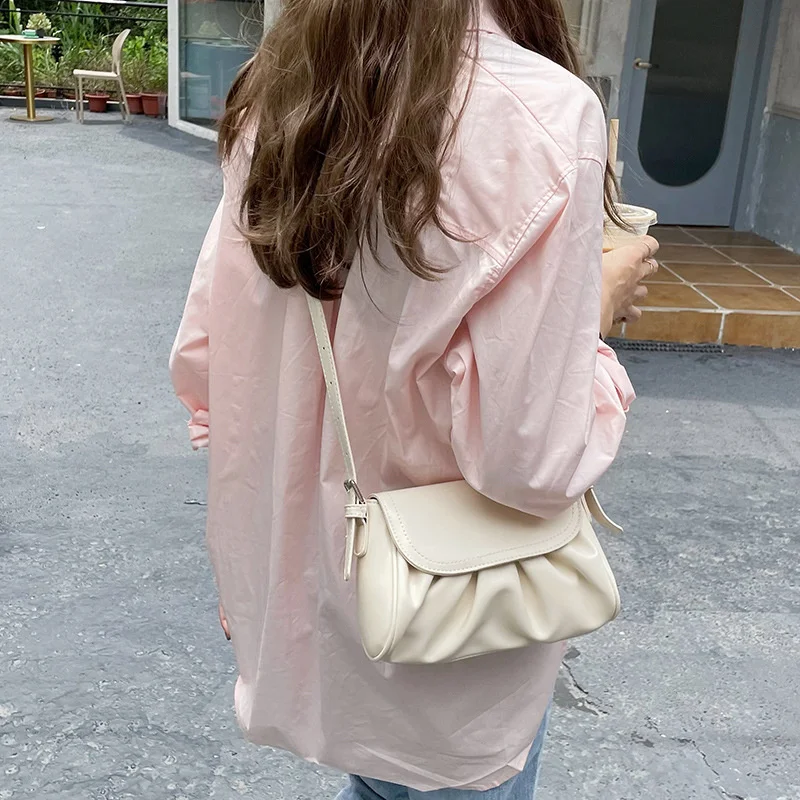 

Винтажная Женская плиссированная сумка на плечо, повседневная универсальная маленькая дамская сумочка, однотонный квадратный клатч с клап...