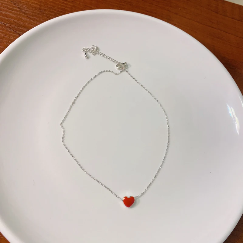

Delicate Jewelry Sweet Temperament Red Heart Pendant Necklace Simply Design Elegant Women Choker Necklace For Women Accessories