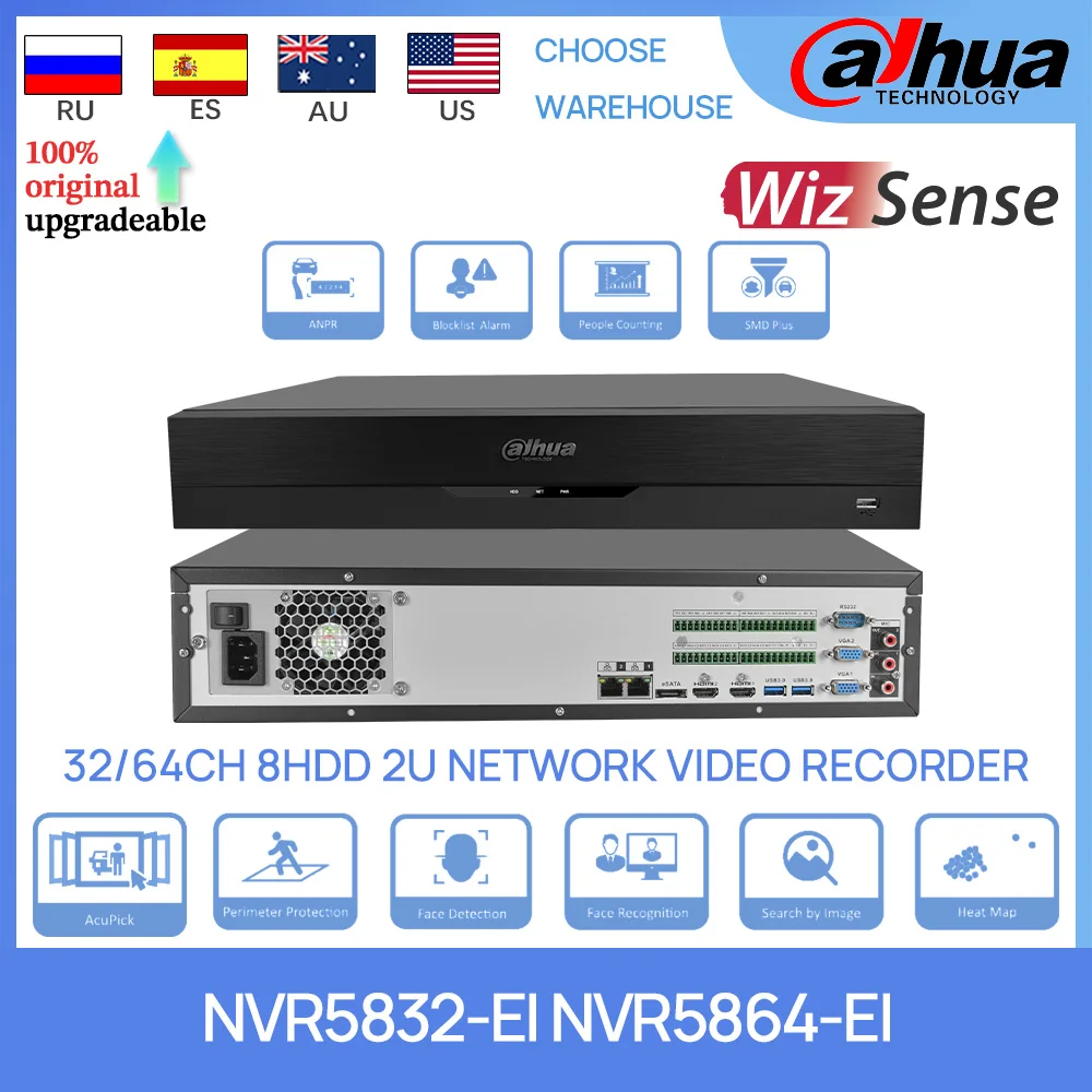 Оригинальный сетевой видеорегистратор Dahua NVR5832-EI NVR5864-EI 32CH/64CH 8HDD 2U AcuPick AI с камерой +