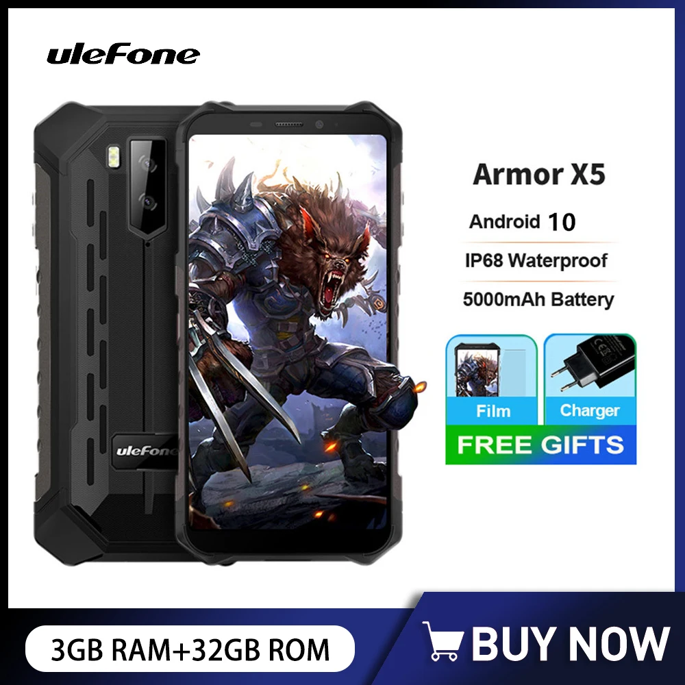 

Ulefone Armor X5 Rugged Shockproof Smartphone 5.5Inch 4G LTE Octa Core 3GB+32GB Mobile Phone 5000mAh 13MP Camera Android 9.0 NFC