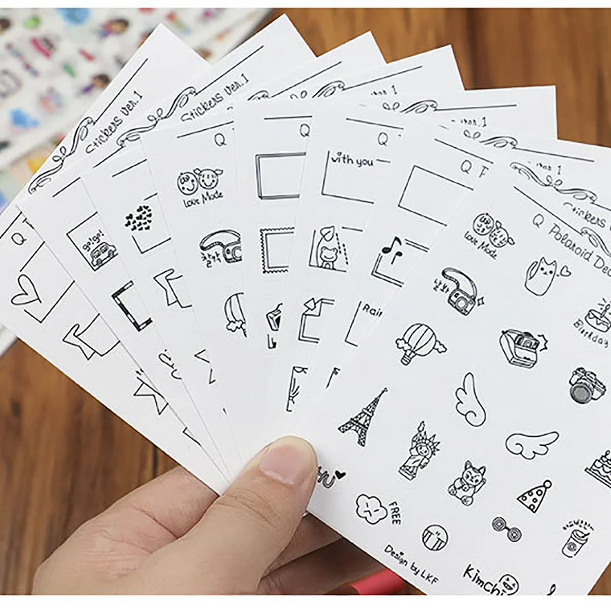 

6/8Pcs Black Pink Red Polaroid Deco Stickers Labels Blank Writable Self-Adhesive DIY Handbook Phone Cases Card Cups Stationery