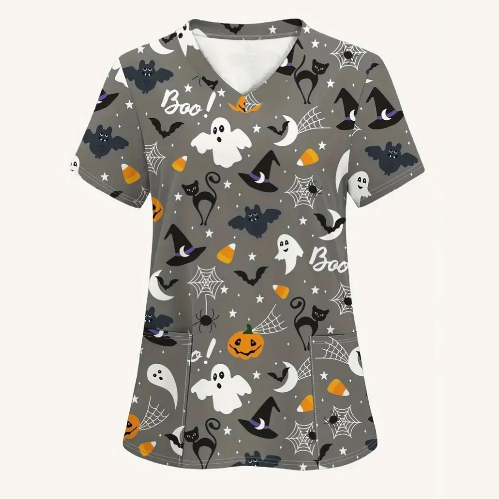 Клиническая униформа для женщин Хэллоуин топы кормления с мультяшным рисунком
