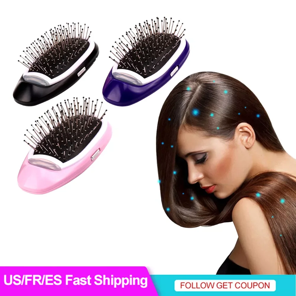 

Portable Ionic Hairbrush Electric Negative Ions Hair Comb Anti Static MassageComb US Fast Shipping Styling Tool for Dropshipping