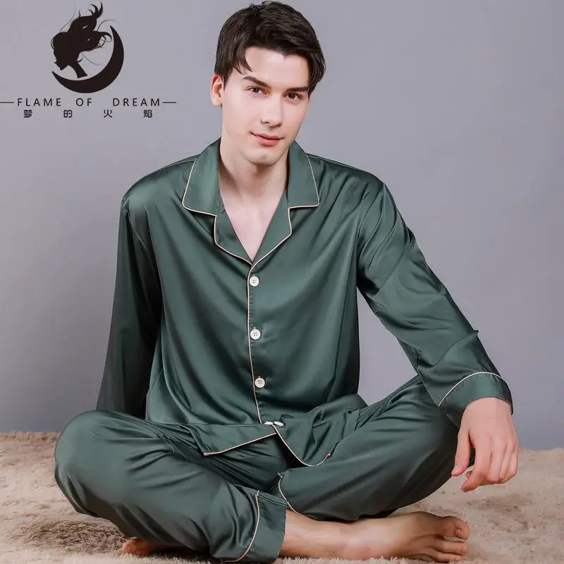 Flame Of Dream Imitation Silk Suit  Silk Thin Sleepwear Home Clothes Men Pajamas Sets 221046
