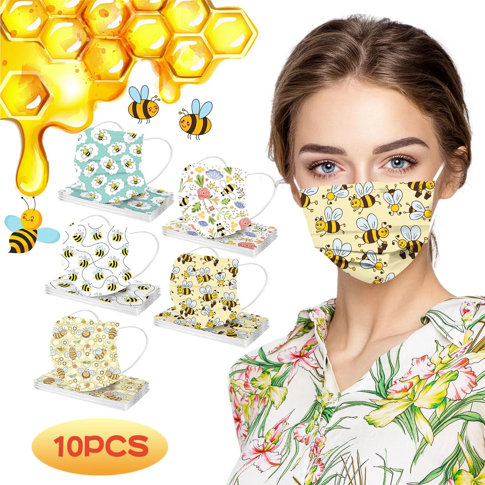 

10 шт., маски для лица с принтом пчелы