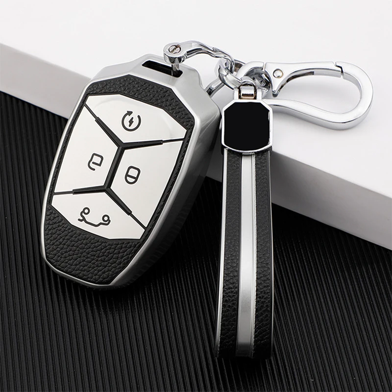 

4 Button TPU+Leather Car Key Case Auto Key Protection Cover For LYNK&CO 01 02 03 Car Holder Remote Car-Styling Accessories