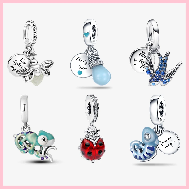 

Fit Pandora 925 Original Bracelets Chameleon Butterfly Dinosaur Animal Silver Charms Beads For DIY Christmas Jewelry Gift Making