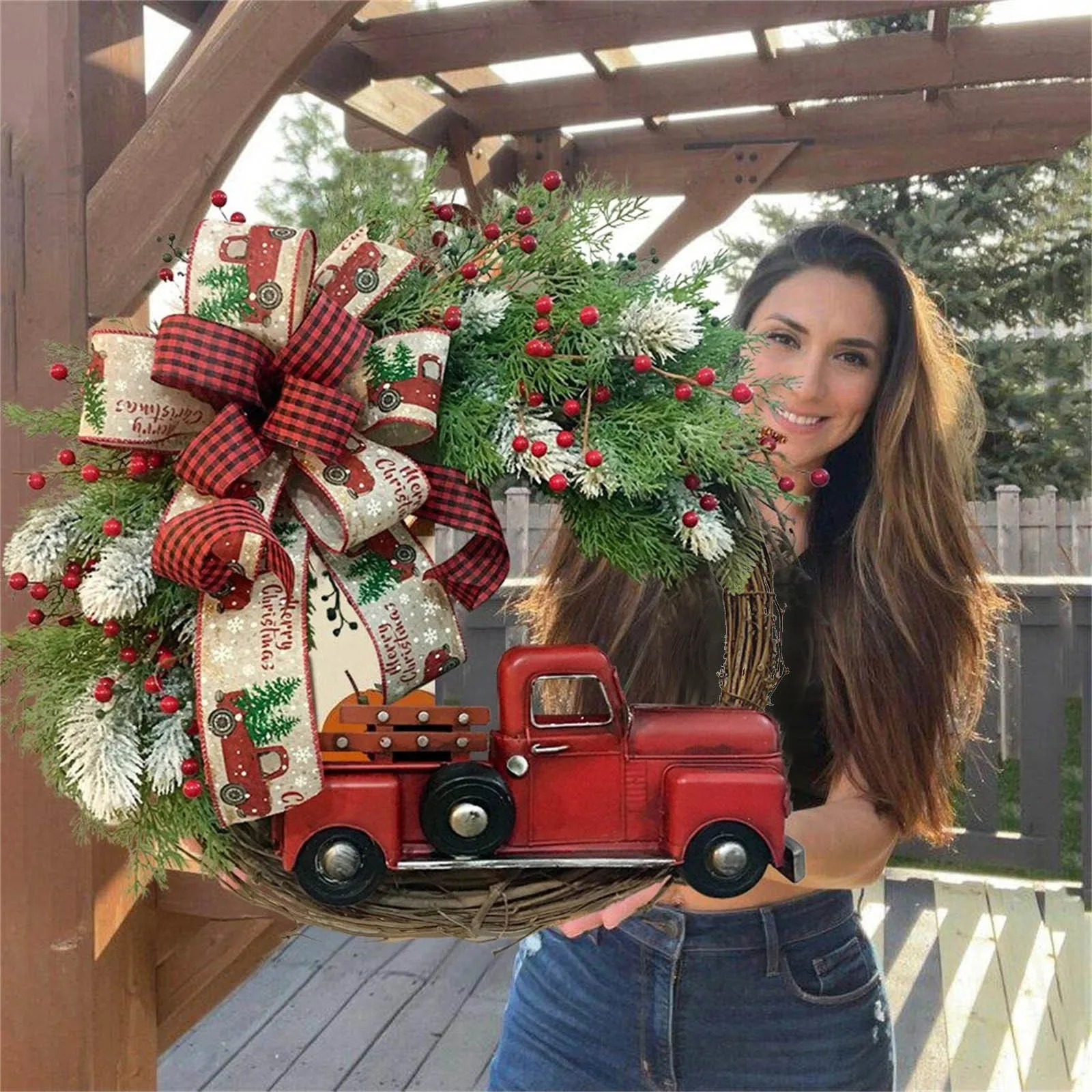 

Christmas Wreath Front Door Wreath Decoration Christmas Decor Garland Artificial Flower Xmas Cottage Farmhouse Wreaths Wall