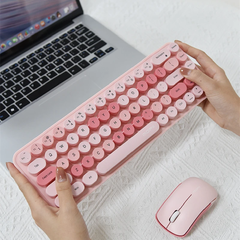 

Cute 2.4G Wireless Mute Mini Keyboard Mouse Combos Set Portable Girl 68 Key Macarone Pink Purple White For PC Computer Laptop