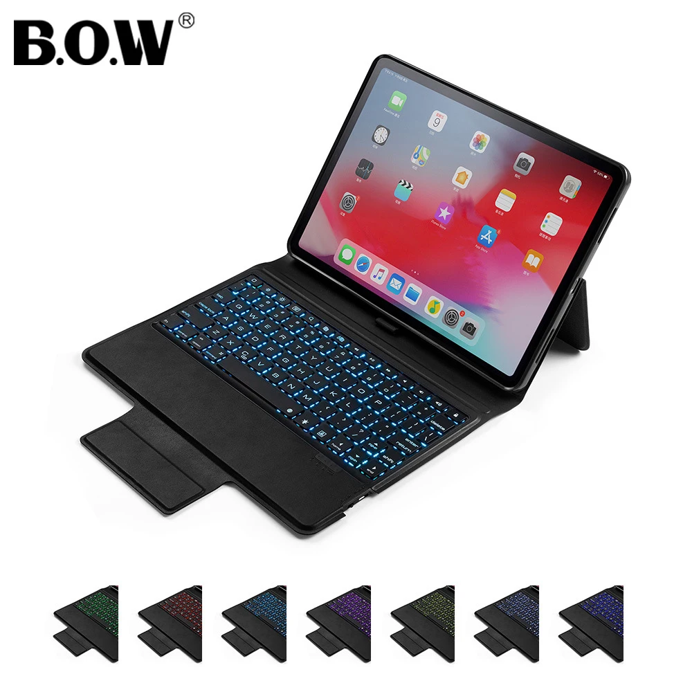 

Беспроводная клавиатура с bluetooth 5,1 для iPad pro 11 в 2018, тонкий кожаный чехол премиум-класса с держателем для карандашей и подсветкой 7 цветов