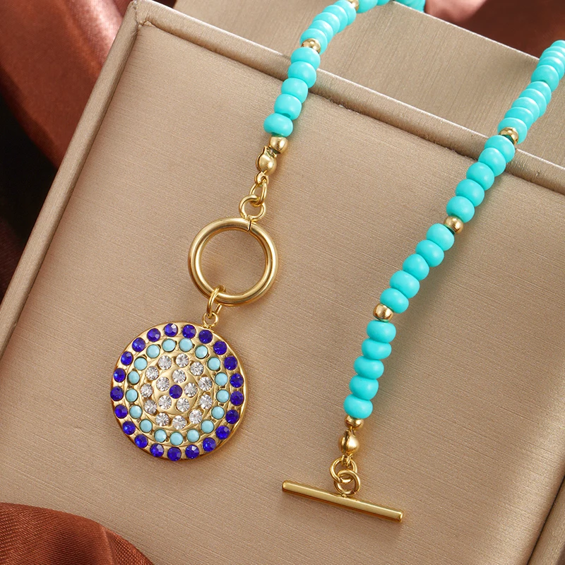 Цепочка с подвеской из натурального камня ожерелье для женщин нержавеющей стали