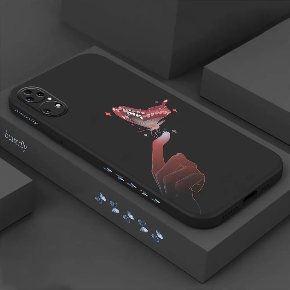 Butterfly Phone Case For Huawei P60 P50 P40 P30 P20 Mate 50 40 30 20 20X 10 Colour Liquid Silicone Cover Funda Cqoue Shell Capa