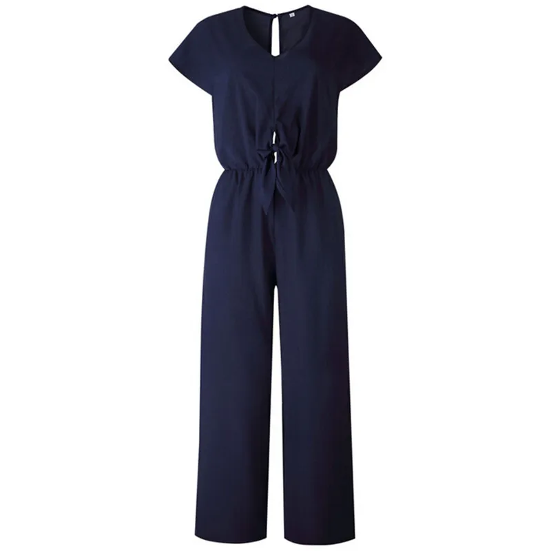 Women Short Sleeve Jumpsuit Solid Color Wide Legs Bodycon Jumpsuit  Simple Romper Trousers Club Wear 2023 V-neck Summer Playsuit