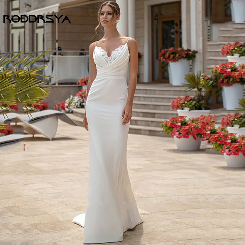 

Платье свадебное с V-образным вырезом и юбкой годе, на тонких бретельках Свадебное платье RODDRSYA Special V Robe Robe De Marie 2023 Спагетти с невестой Sweep Train ...