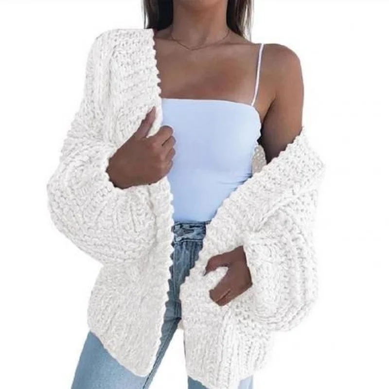 

Women Loose Warm Cardigan Casual Coats 2021 Fashion Winter Faux Mohair Knitted Sweater Female Solid Sweaters Coat New Streetwear