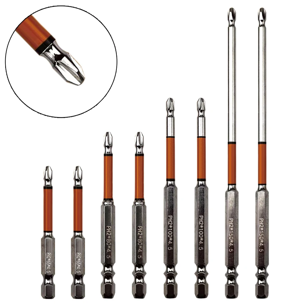 

Magnetic Cross Screwdriver Bits 65/80/100/150mm HRC62 Degree PH2 Multipurpose Impact Drill Bits For Cabinet Installation