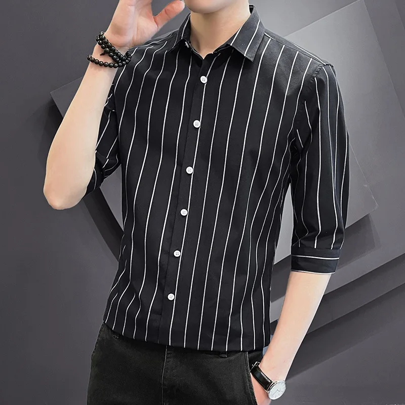 

2023 Wen Han Edition 7 Minutes of Sleeve Shirt, Cultivate One's Morality Shirt Sleeve Shirt In The New Youth Male Fashion Trends