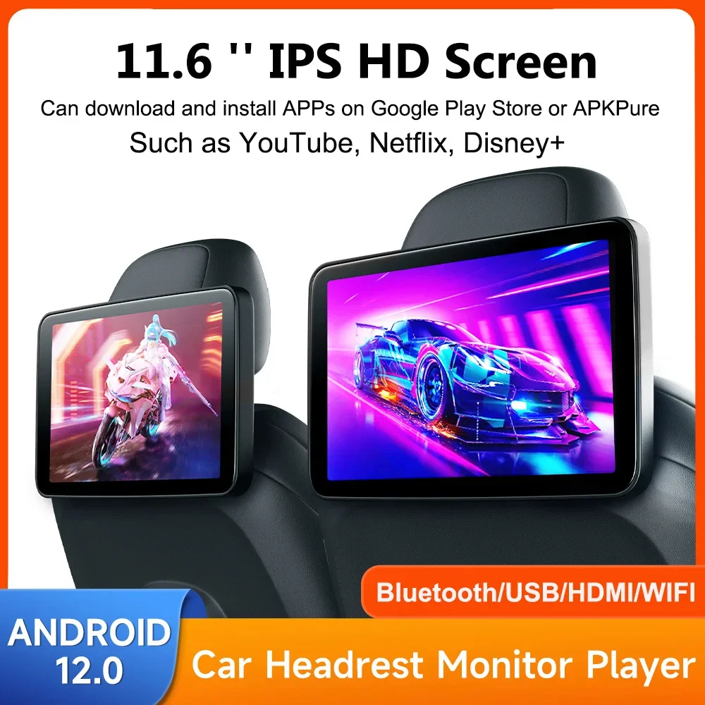 11 6-дюймовый/10 1-дюймовый монитор для подголовника IPS Android 12 сенсорный экран