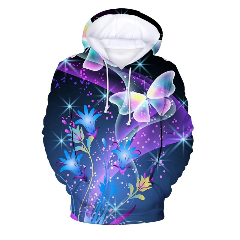 

Big Butterfly Print Hooded Drawstring Women's Hoodies Plus Size Comfortable Sweatshirt 2023 Autumn New Women's Long Sleeve