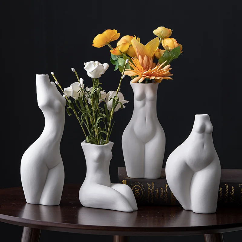 

Chest Nude Figures Vases Human Body Art Ceramic Flower Pots Desk Decoration Artificial Flowers Decorative Porcelain Floral Vase