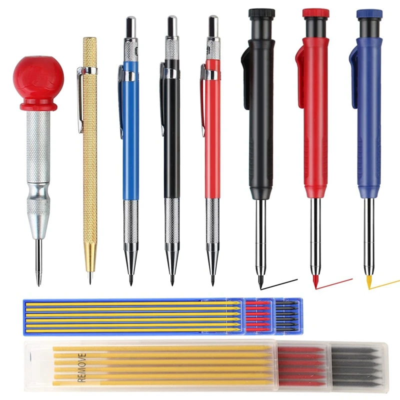 

New-6 Pack Mechanical Carpenter Pencils Set,Center Punch, Carbide Scribe Tool, Solid Deep Hole Woodworking Pencils