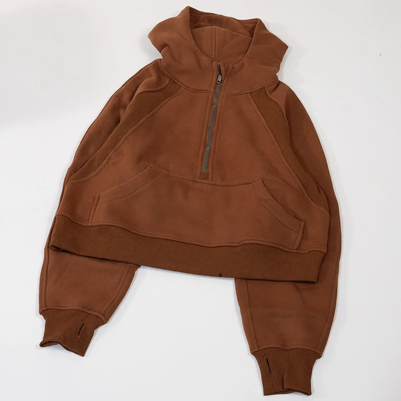 Luluwomen Sports Fall/Winter Half Zipper Plush Sweater Loose Plush Thickened Fitness Jogging Yoga Jacket Custom Logo