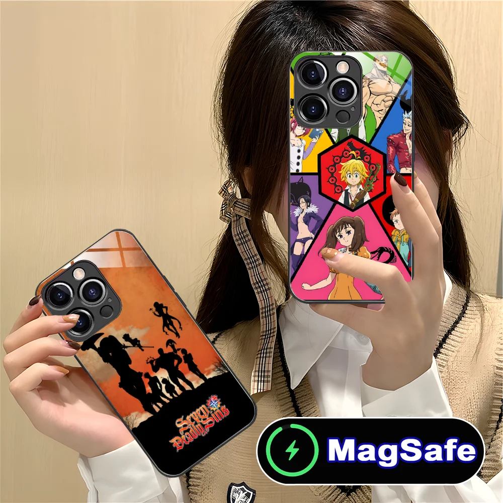 Чехол для телефона Семь смертных грехов iPhone 16 15 14 13 12 11 Pro Max Plus Mini MagSafe стеклянный