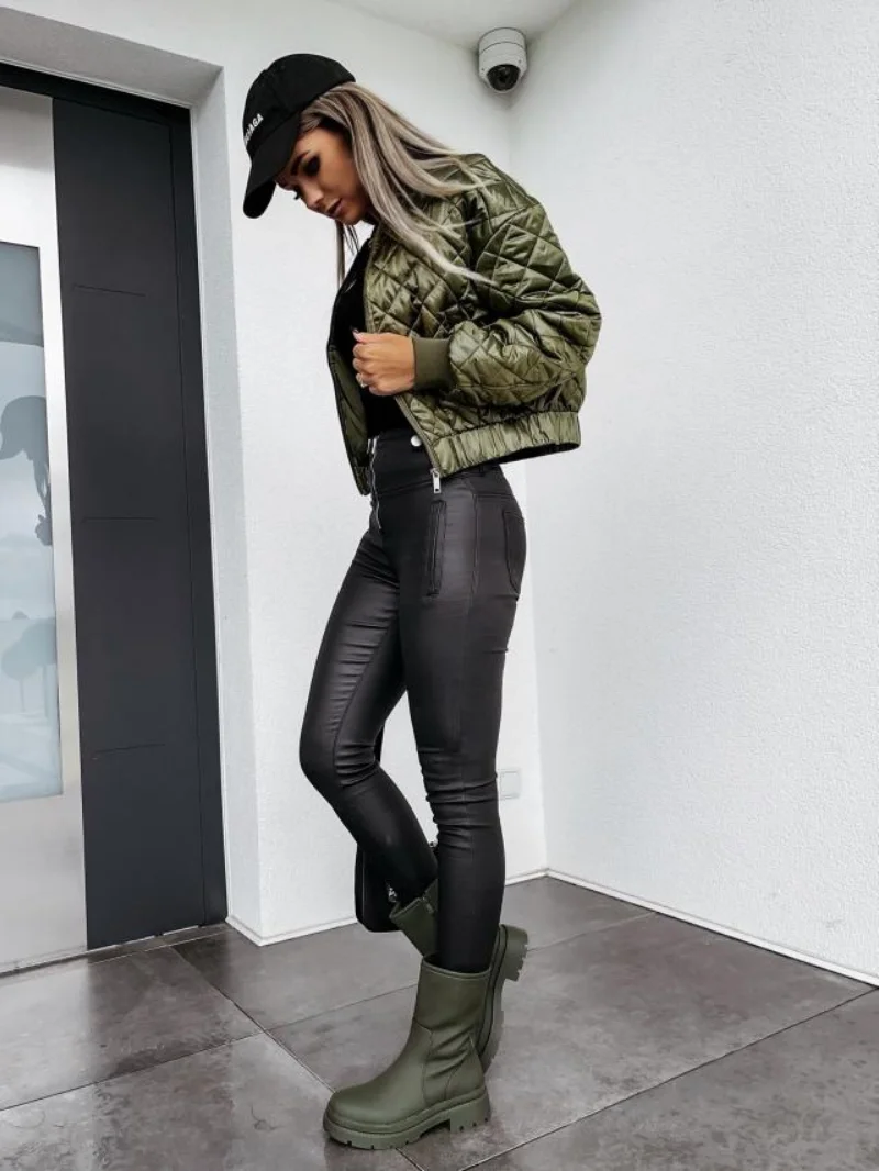 Autumn and winter new long-sleeved solid color short zipper jacket cotton clothing women's niche design European and American