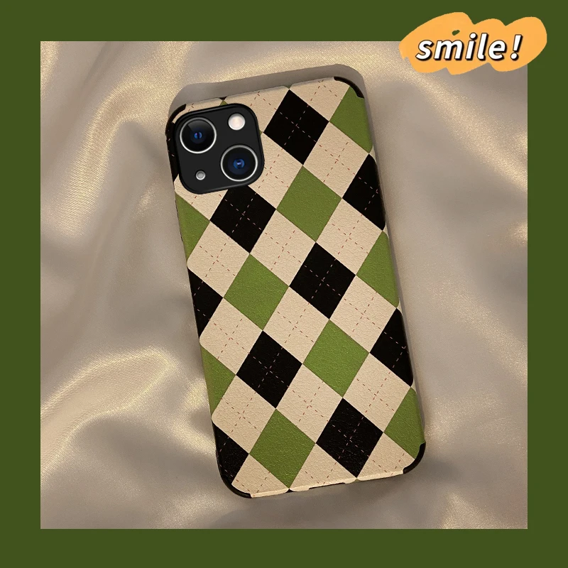 

Retro green diamond iPhone13 mobile phone shell iPhone13pro max soft shell cartoon personality creative anti-fall shell