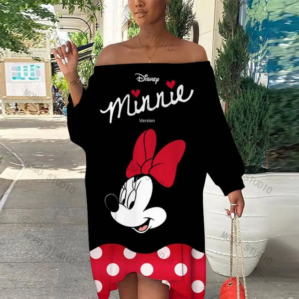 

Mickey Party Dresses Slash Neck Woman Clothes Strapless Y2k Minnie Mouse Prom Boho Elegant Women Disney Evening Sexy Dress 2022
