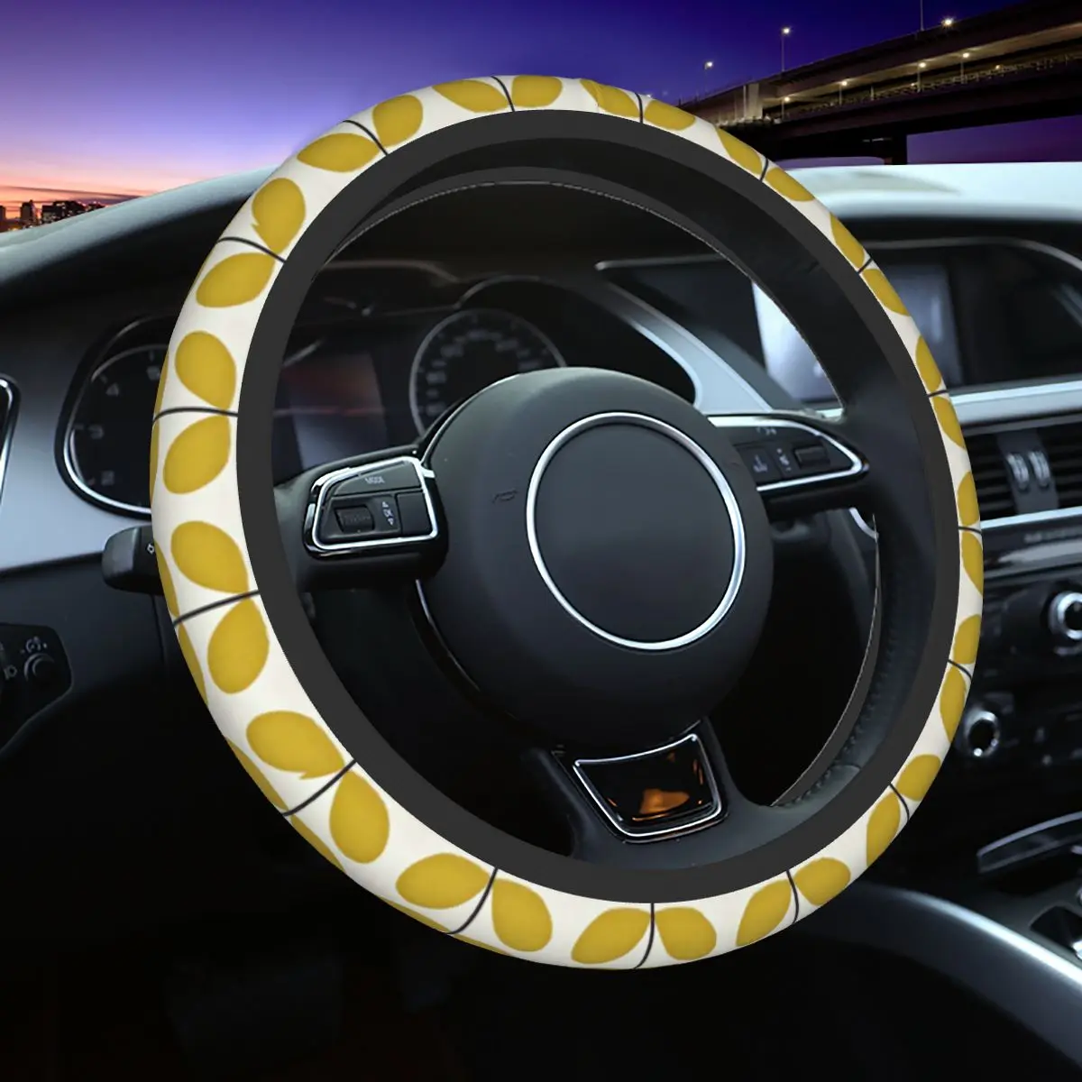 

Orla Kiely Car Steering Wheel Cover 38cm Non-slip Leaf Auto Steering Wheel Protector Colorful Decoration Interior Accessories