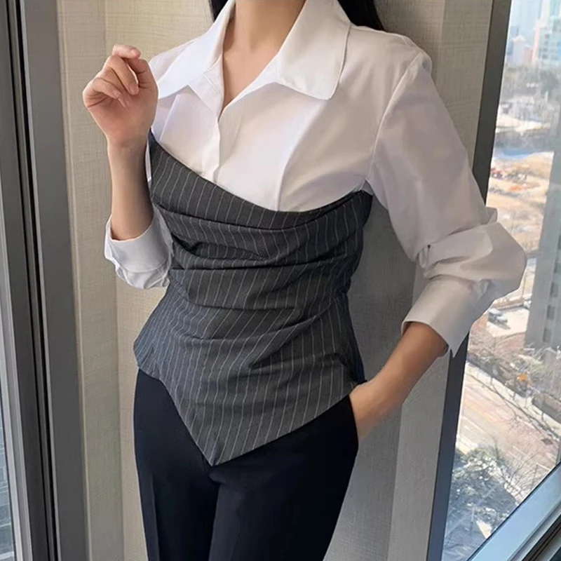 Корейская шикарная Осенняя новинка элегантная рубашка с отложным воротником