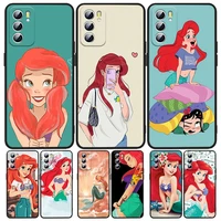 ariel the mermaid phone case for oppo a5 a9 a12 a16 a16s a52 a53s a53 a54s a55 a72 a73 a74 a76 a94 2018 2020 black luxury back